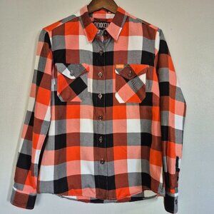 Dixxon Ironhead x Harley Davidson Button Up Flannel Shirt Orange Black